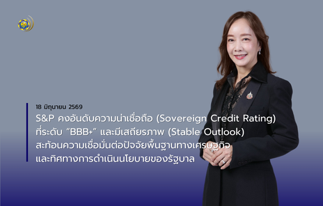 S&P คงอันดับความน่าเชื่อถือ (Sovereign Credit Rating) ที่ระดับ “BBB+” และมีเสถียรภาพ (Stable Outlook) สะท้อนความเชื่อมั่นต่อปัจจัยพื้นฐานทางเศรษฐกิจและทิศทางการดำเนินนโยบายของรัฐบาล